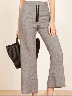 Reformation Gray High-Rise Wide-Leg Pants with Black Zip
